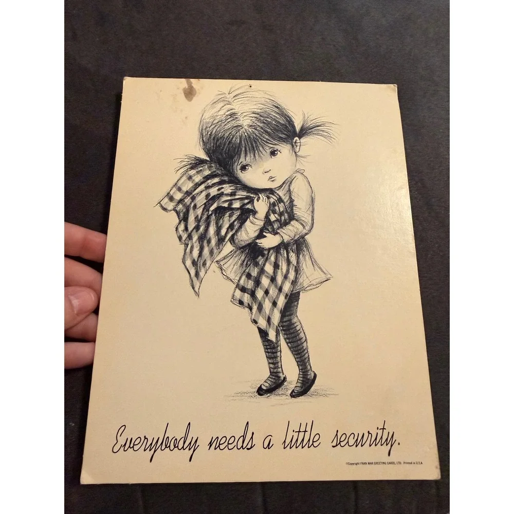 Vintage Fran Mar Moppets Plaque‎ Everybody Needs a Little Security Girl Blanket